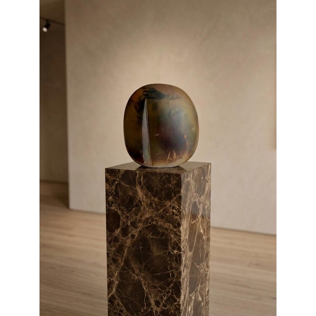 Modern Signed Limited Edition Tony Evans Raku Brown Art Studio Pottery Vase / 1980s Monumental Ceramic Decorative Vessel For Sale - Image 3 of 15