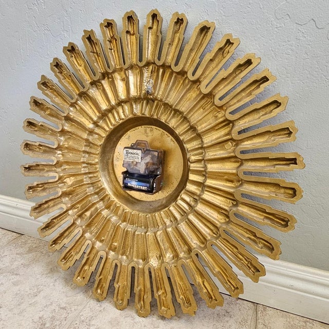 Syroco Mid 20th Century Modern Starburst Wall Clock in Antique Gold Finish For Sale - Image 16 of 18
