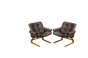 Set of Brown Leather Armchairs by Elsa & Nordahl Solheim for Rybo Rykken & Co., 1970s