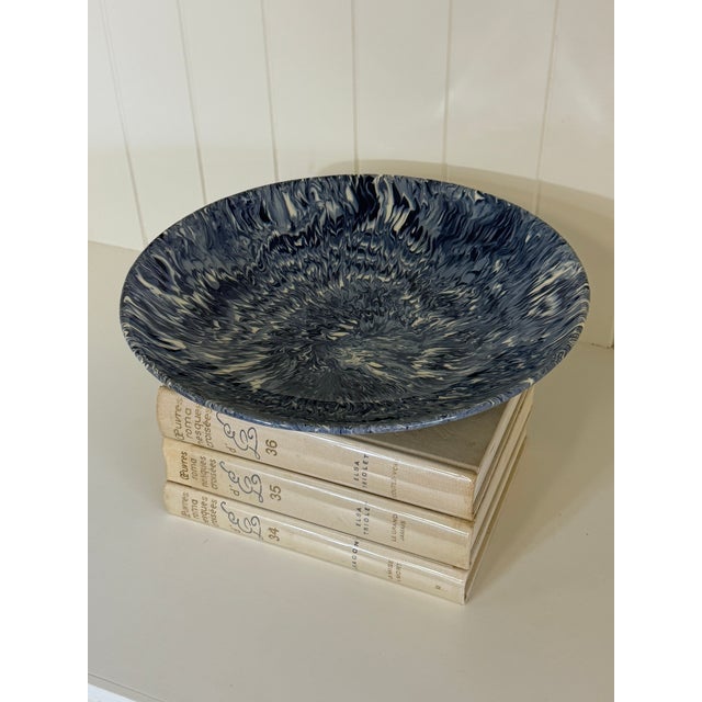 Early 21st Century Signed Christine Jouval Blue Aptware Serving Bowl For Sale - Image 5 of 14