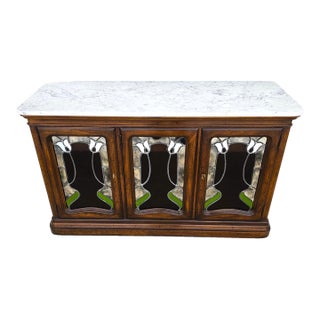 Drexel Et Cetera Art Nouveau Leaded Glass Marble Top Buffet Sideboard Dry Bar For Sale