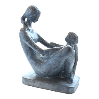 Mid-Century Carved Mother and Child Sculpture For Sale