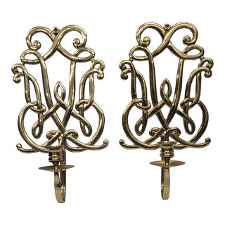 Pair of Vintage French Neoclassical Brass Wall Sconce Candle Holders For Sale