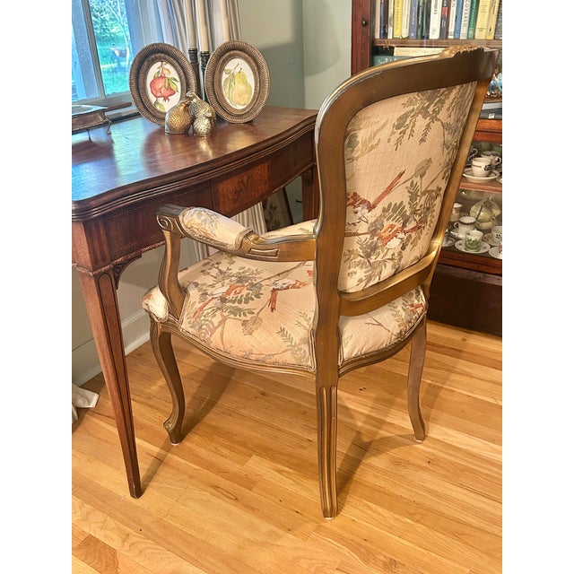 Late 20th Century Italian Louis XV Style Armchair With Carved Wood Polychrome Finish and Custom Upholstery For Sale In New Orleans - Image 6 of 15