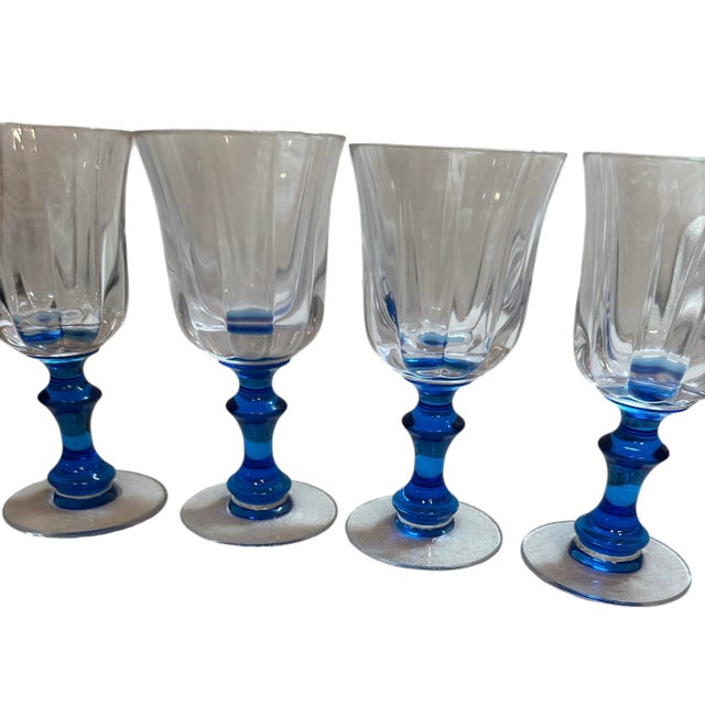 20th Century Tiffin Crystal Wine Glasses With Cobalt Stems - A Set of 4 For Sale - Image 4 of 8