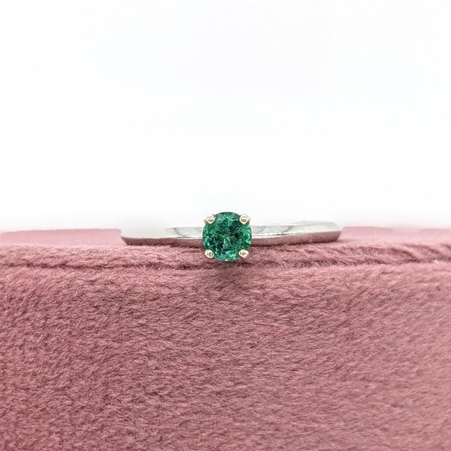 Emerald Ring in Solid 14k Gold | Round 4mm | Solitaire Ring | May Birthstone For Sale - Image 4 of 7