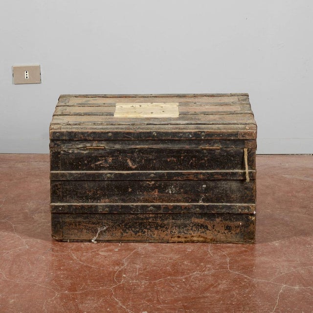 Vintage Wooden and Fabric Trunk For Sale - Image 5 of 9