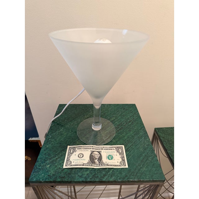 1990s Vintage 1990s Pop Art Inspired Frosted Martini Glass Accent Lamp | Cocktail Glass Table Lamp. Manner of David Krys For Sale - Image 5 of 7