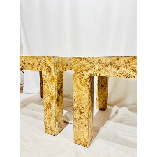 Paper Pair Vintage Mid Century Modern Faux Burl Parsons Tables For Sale - Image 7 of 7