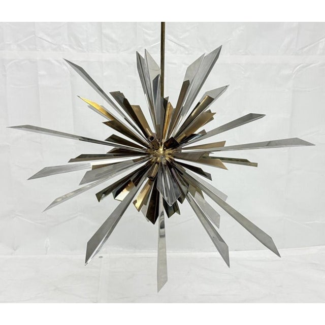 Brass & Nickel "Sunburst" Chandelier by Remains Lighting of New York For Sale - Image 10 of 18