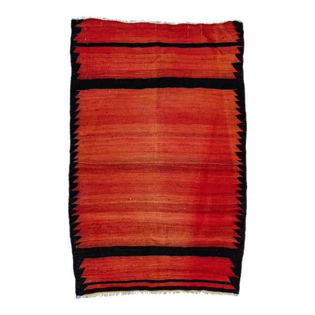 1960s Vintage Turkish Kilim Red Handmade Geometric Wool Rug For Sale