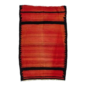 1960s Vintage Turkish Kilim Red Handmade Geometric Wool Rug