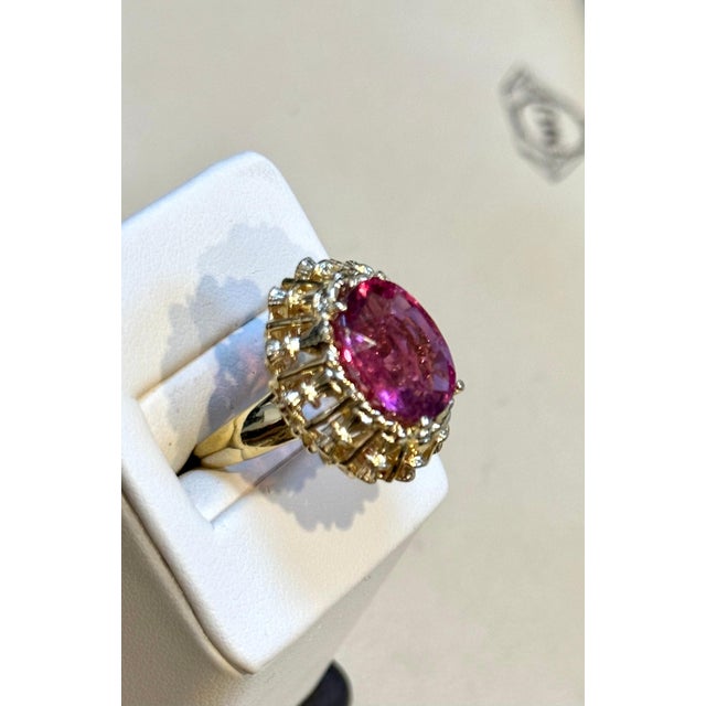 6 Carat Oval Cut Natural Pink Tourmaline 14 Karat Yellow Gold Ring For Sale - Image 10 of 18