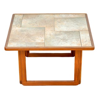 Vintage 1970s Teak & Tile Top Coffee Side Table For Sale