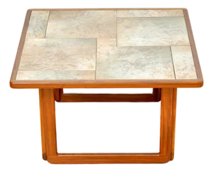 Vintage 1970s Teak & Tile Top Coffee Side Table