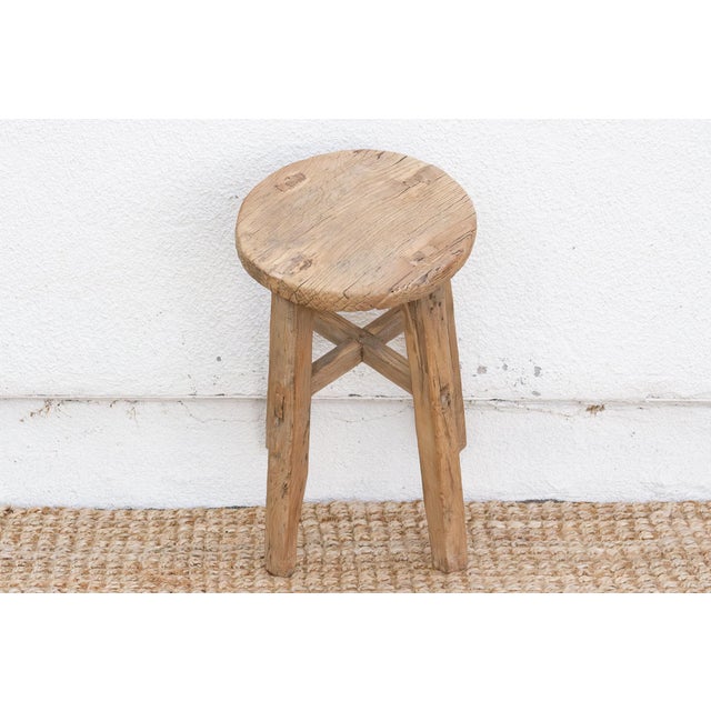 Wood Wabi Sabi Antique Wood Stool For Sale - Image 7 of 8