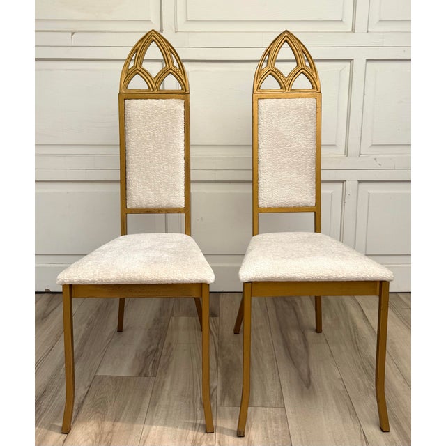 This fantastic pair of vintage chairs blends the architectural elegance of Gothic Revival design with the glamour of...