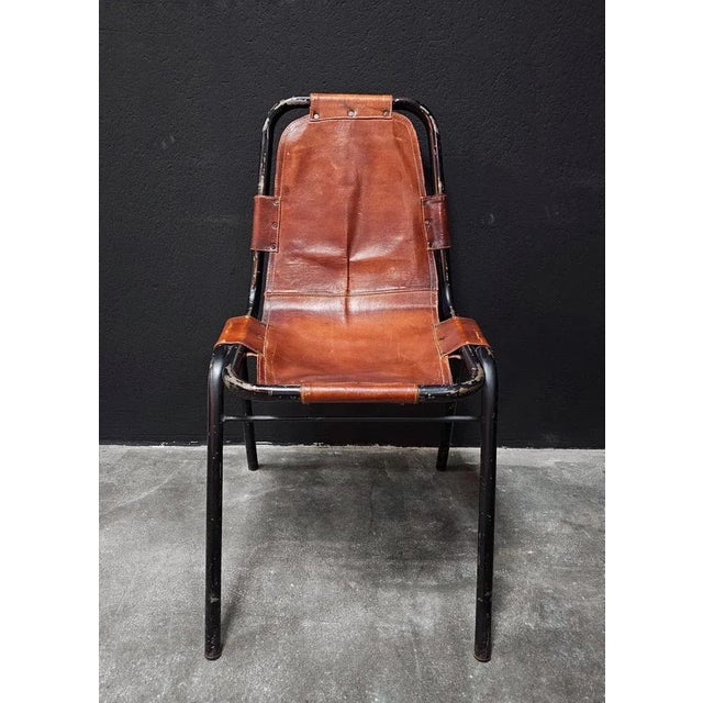 Bauhaus Leather Dining Chairs attributed to Dalvera in the style of Charlotte Perriand, France, 1950s, Set of 3 For Sale - Image 3 of 12