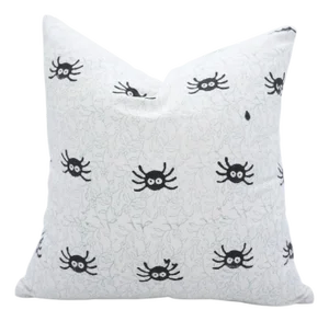 Fabdivine Spider Handmade Block Print Pillow Cover for Halloween Decor Size-12x20