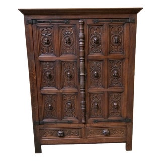 Antique Neo-Gothic Wardrobe with Linen Compartment, 1915 For Sale