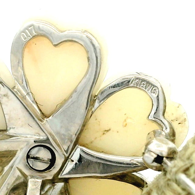 Vintage Italian 18k White Gold Mother-of-Pearl Diamond Flower Brooch, 1970s For Sale - Image 13 of 16