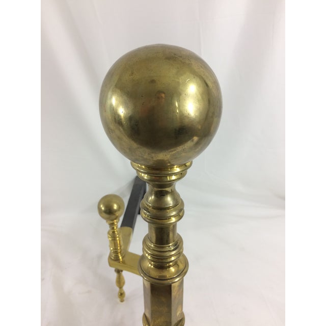 Metal Brass Cannonball Andirons - A Pair For Sale - Image 7 of 8