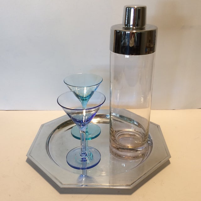 Vintage Martini Shaker with 2 Glasses & Silver Plated Tray Set Chairish