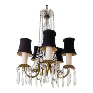 Petite French Louis XV Style Five Arm Crystal Chandelier With Black Lampshades For Sale