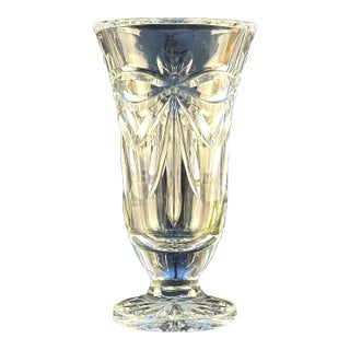 Happy Anniversary Crystal Vase by Waterford - 7" Vintage Irish Cut Glass Ribbon Pattern For Sale