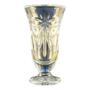 Happy Anniversary Crystal Vase by Waterford - 7" Vintage Irish Cut Glass Ribbon Pattern