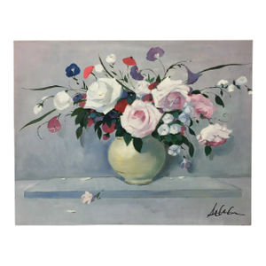 Vintage Impressionism "Flowers Bouquet in Vase" Painting
