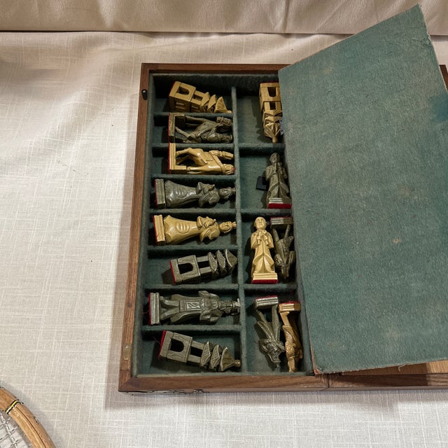 1970s 1970s Foldable Wooden Chess Set With Marble Pieces - 31 Piece Set For Sale - Image 5 of 9