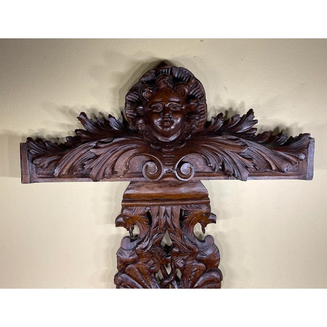 Brown Antique Hand-Carved Italian Wood Wall Hanging For Sale - Image 8 of 11