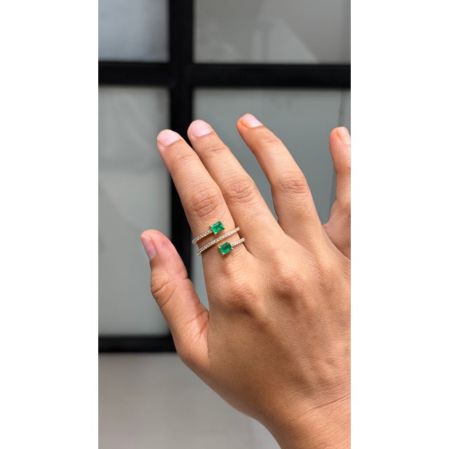 Mid-Century Modern Mid 20th Style Spiral Wrap Emerald Diamond Multi Row Gold 14k Ring Size 4 For Sale - Image 3 of 17