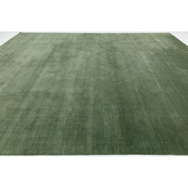 Textile Apadana's Modern Gabbeh Hand-Loom Wool Area Rug in Emerald Moss For Sale - Image 7 of 11