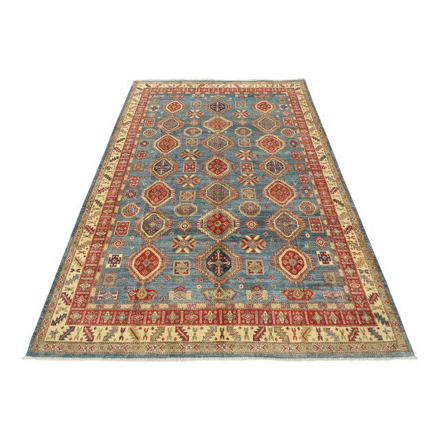 Kazak Rug 8’4” X 11’8” Blue Wool Tribal Hand-Knotted Oriental Carpet For Sale