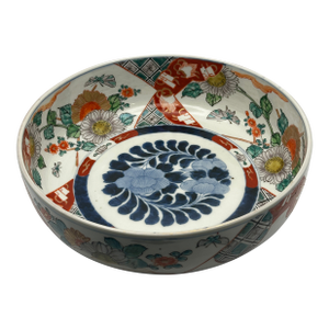 Antique Japanese Imari Porcelain Bowl - 10" Meiji Period Arita Ware - Hand-Painted Floral