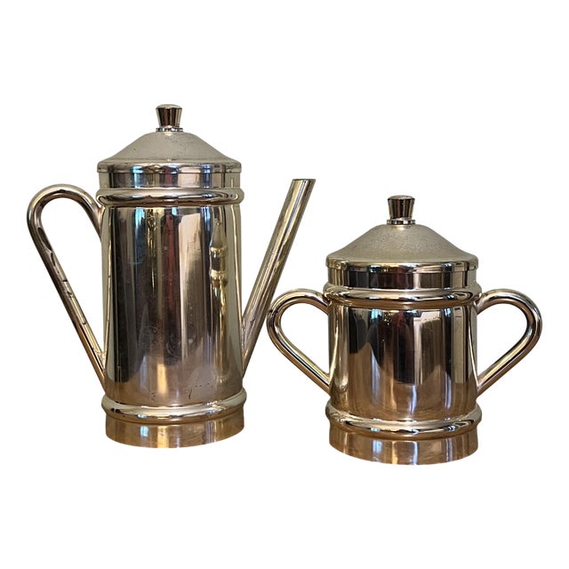 Mid-Century Modern Silver-Plated Teapot and Sugar Pot with Lid from CS, Italy, 1940s, Set of 2 For Sale