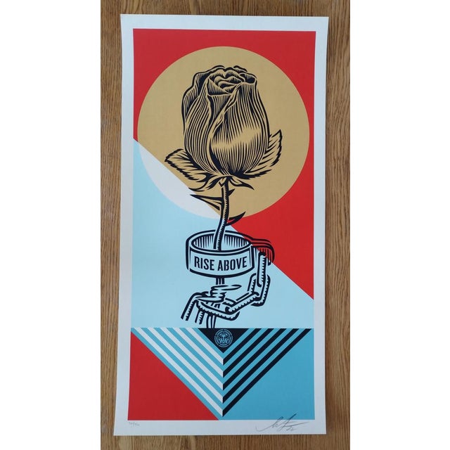 Shepard Fairey (Obey) Rise Above Rose Geometric Screenprint on cream Speckletone paper Signed in pencil Numbered and...