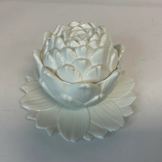 Mid-Century Italian Hollywood Regency Majolica Trompe L’Oeil Artichoke Bowls With Lids - Set of 4 For Sale - Image 10 of 12