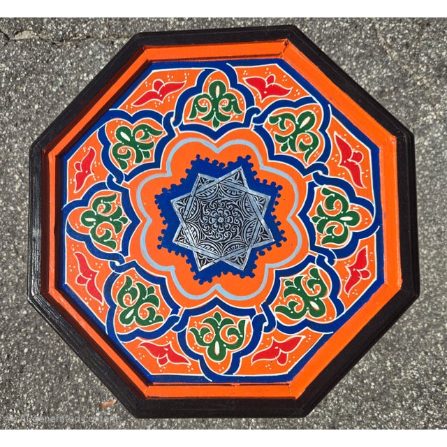 Moroccan Orange Moroccan Hand-Painted Accent Table For Sale - Image 3 of 6