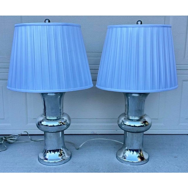 Glass Bull Nose Cylinder Mercury Glass Table Lamps - a Pair For Sale - Image 7 of 18