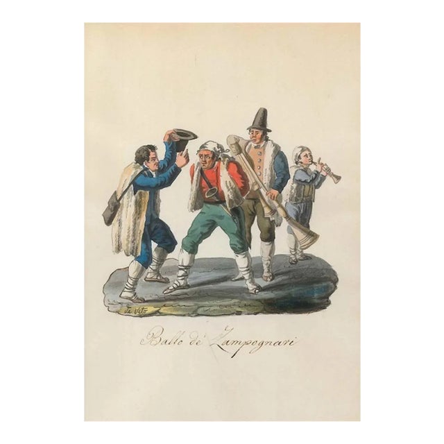 Ballo de' Zampognari - Original Watercolor by M. De Vito - 1820 ca. 1820 c.a. For Sale