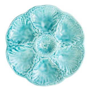 Vintage French Gien Turquoise Majolica Oyster Plate For Sale