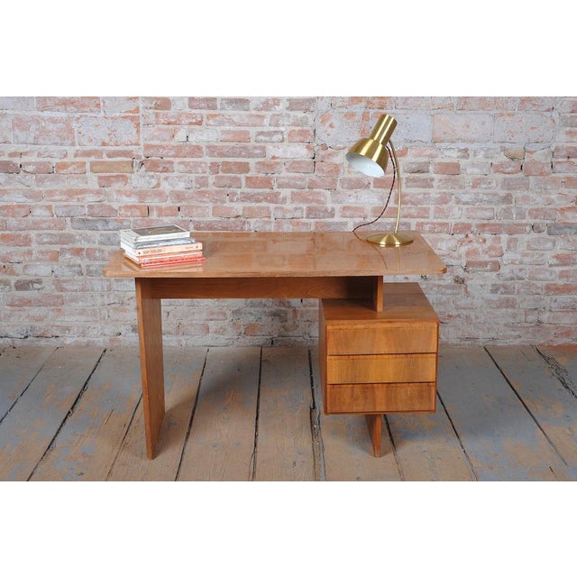 Brown Mid-Century Walnut and Oak Writing Desk from B. Landsman, Czech, 1950s For Sale - Image 8 of 10