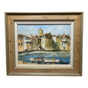 Saint Tropez Oil Painting by Richard Bergon, Signed, Mediterranean