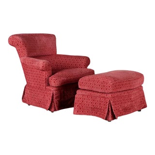 Vintage French Club Chair With Ottoman For Sale