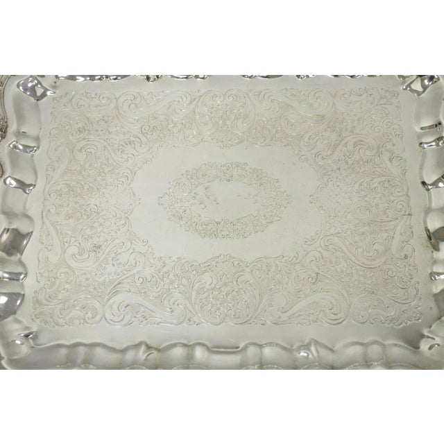 Vintage Sheridan English Victorian Silver Plated Footed Serving Platter Bar Tray For Sale - Image 4 of 14