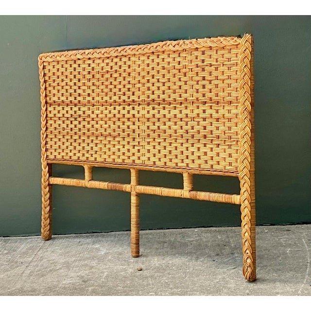Camel Vintage Braided Rattan Queen Headboard For Sale - Image 8 of 13