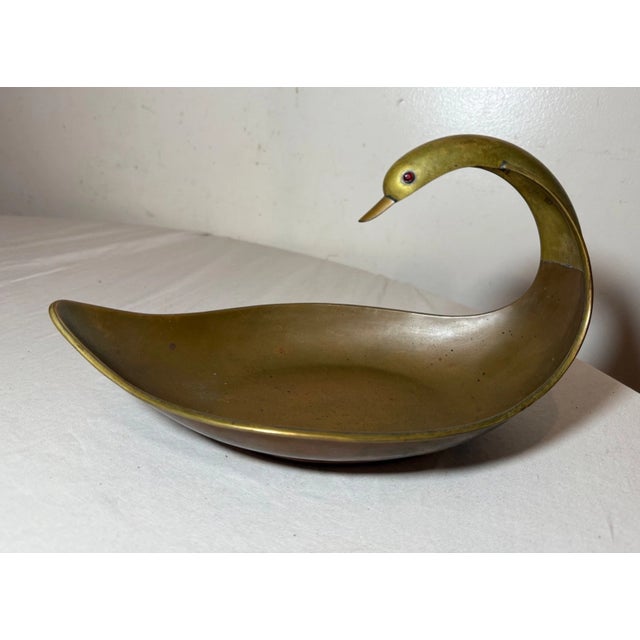 Copper Antique Handmade Copper Brass Mexican Figural Centerpiece Dish Bowl Swan Bird For Sale - Image 8 of 11